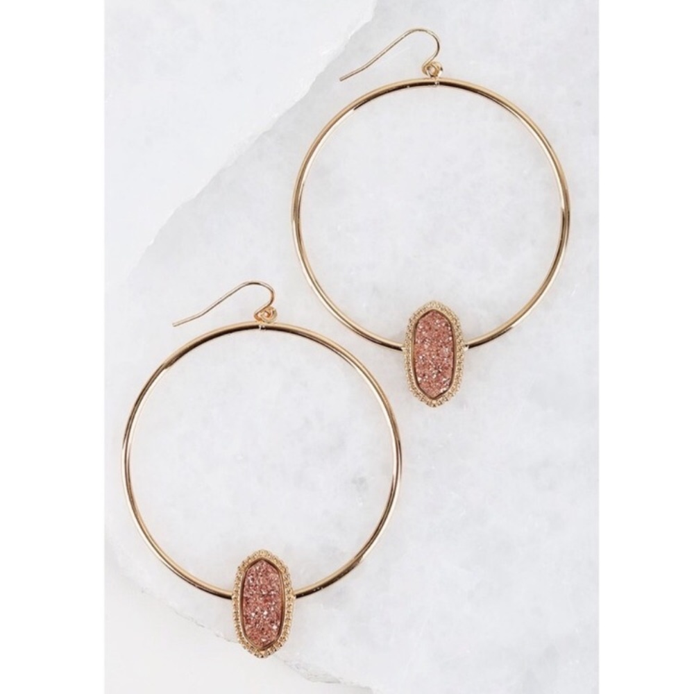 ✨SALE!✨LAST 1!✨5⭐️NEW! CHIC ROSE GOLD DRUZY HOOP EARRINGS - Picture 7 of 7